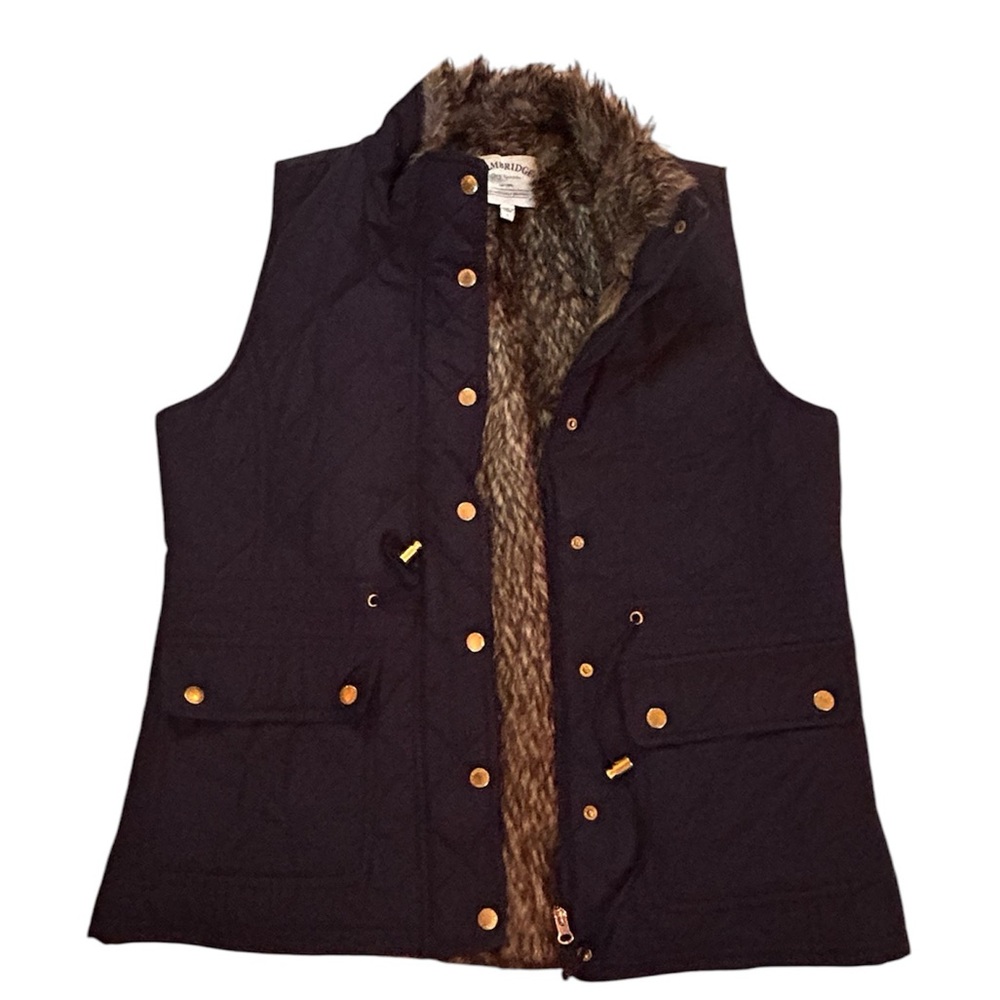 Cambridge Dry Goods vest with faux fur trim